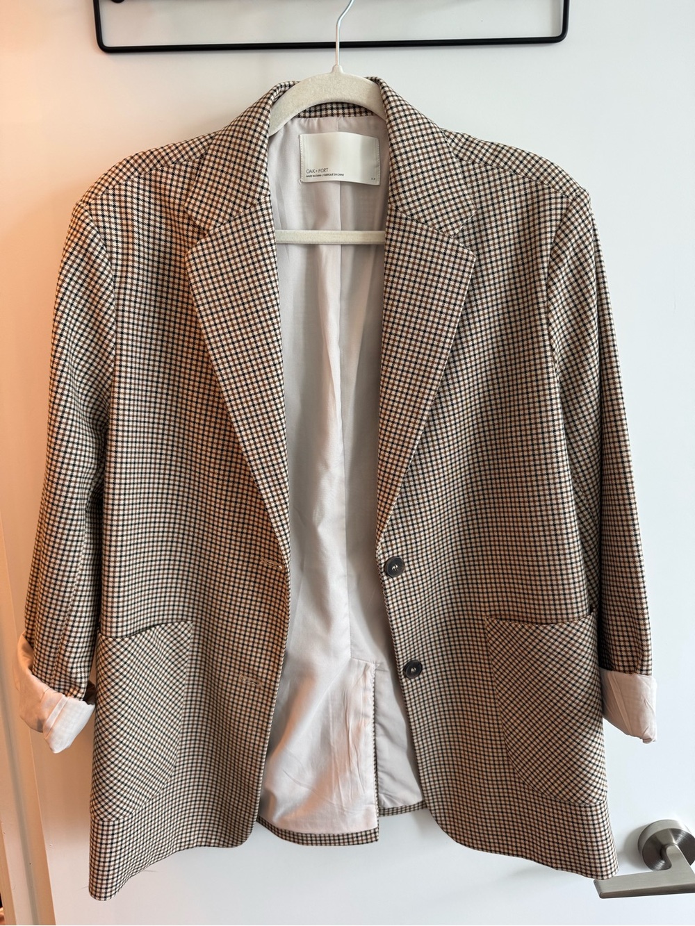 OAK + FORT Beige and Black Checked Blazer